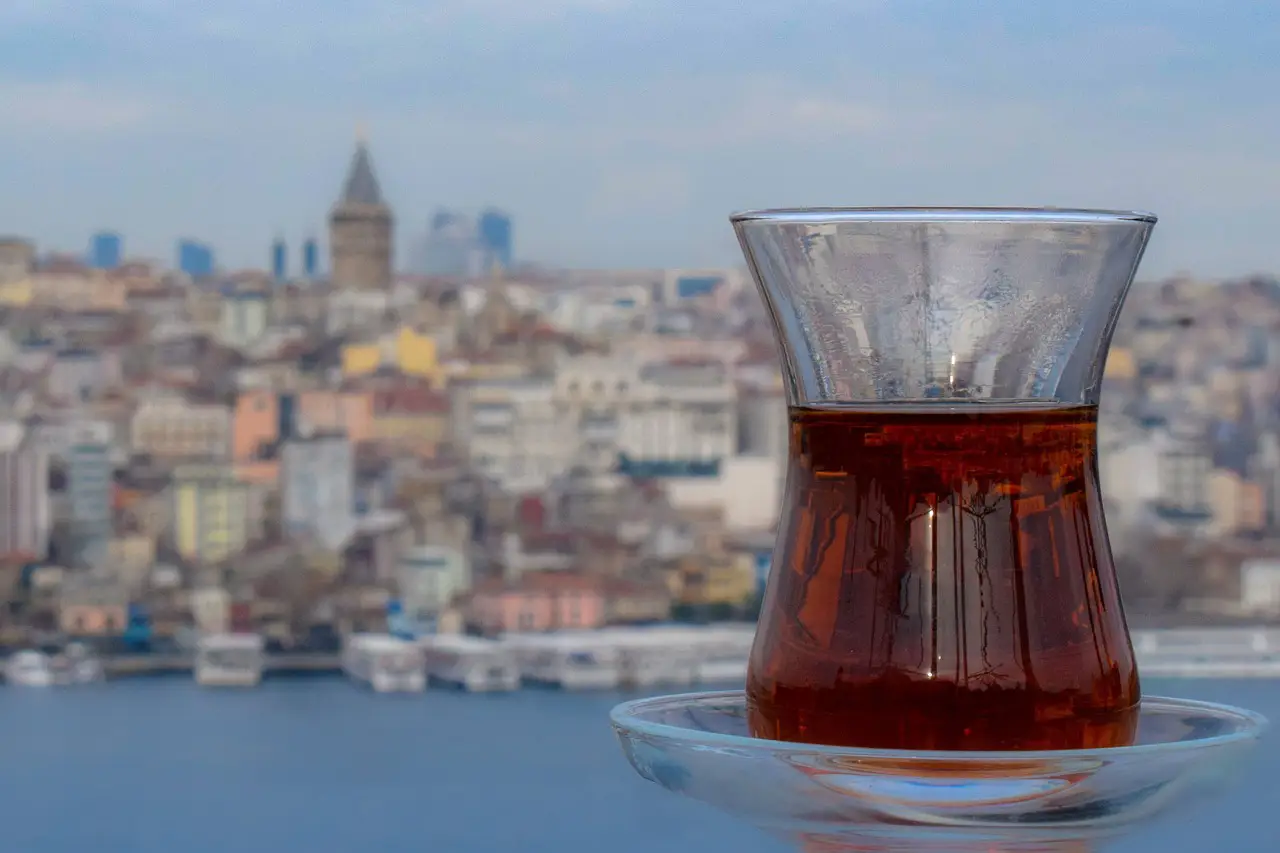 Galata kulesi manzarası ve türk çayı