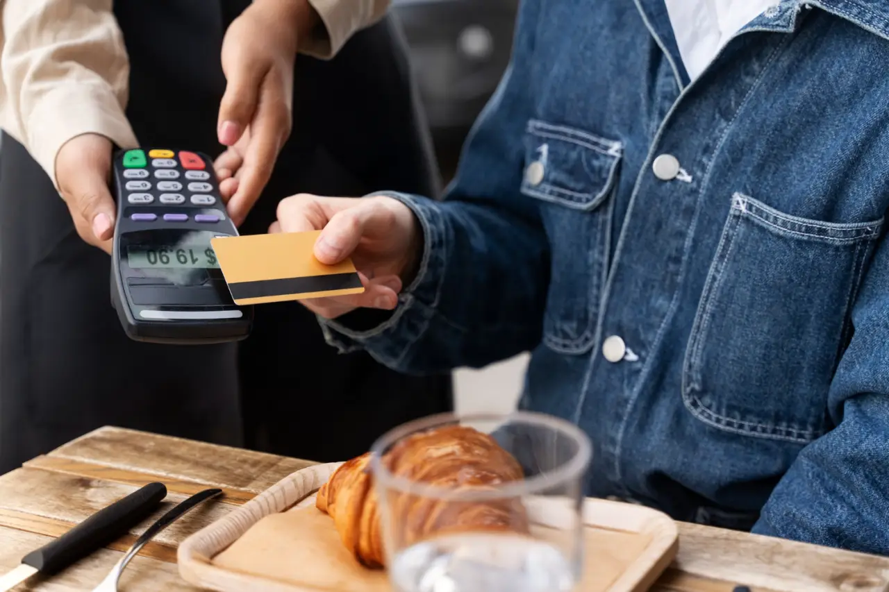 kafe de kredi kartı ile pos cihazından ödeme alırken
