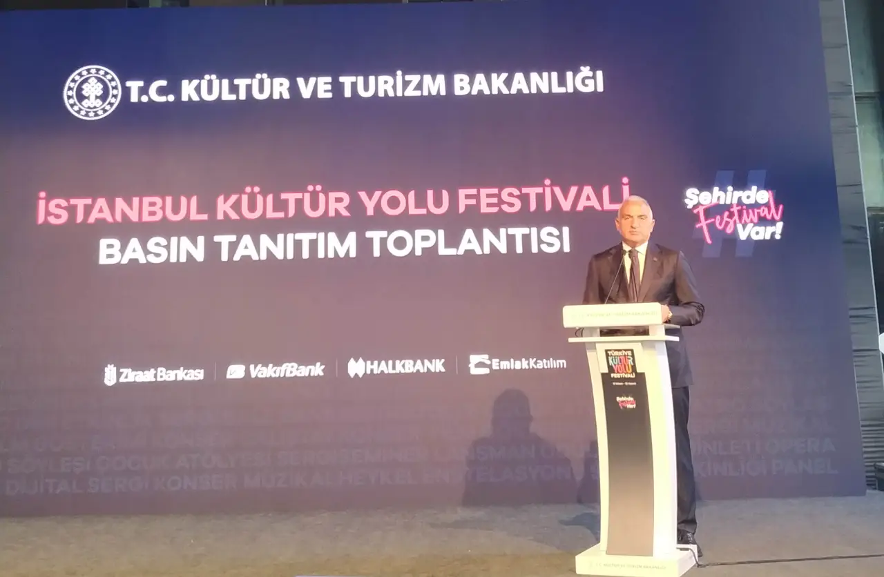 Türkiye Cumhuriyeti Kültür ve Turizm Bakanı, İstanbul Kültür Yolu Festivali basın tanıtım toplantısında konuşma yapıyor.