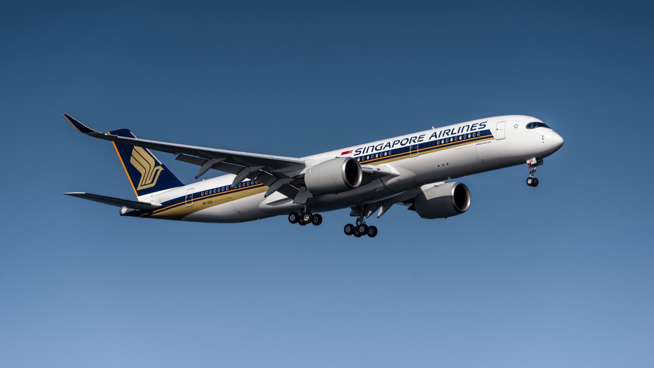 Gökyüzünde uçuş halinde bir Singapore Airlines uçağı