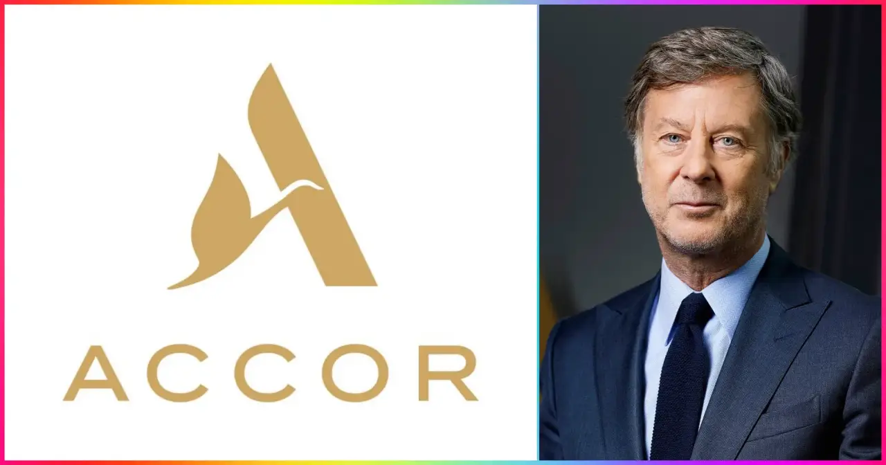 Accor logosu ve Accor CEO’su Sébastien Bazin’in resmi.