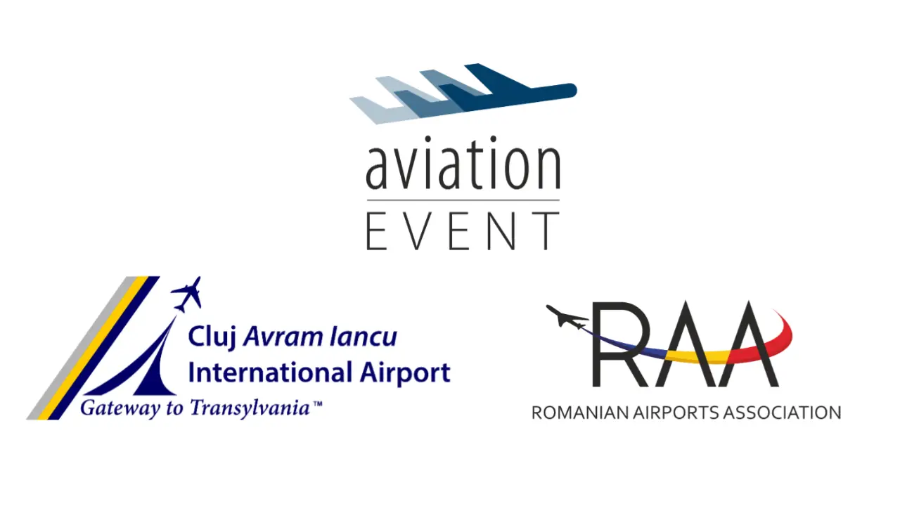 Logos of Aviation-Event, Cluj Avram Iancu International Airport, and the Romanian Airports Association.