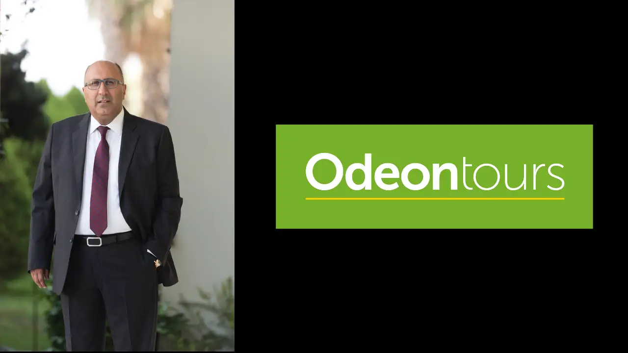 Odeon Turizm Yönetim Kurulu Başkanı Ayhan Bektaş ve Odeon Tours logosu