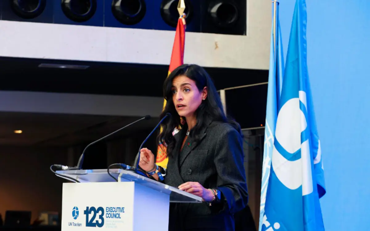 Shaikha Al Nowais speaks at the 123rd UN Tourism Executive Council meeting