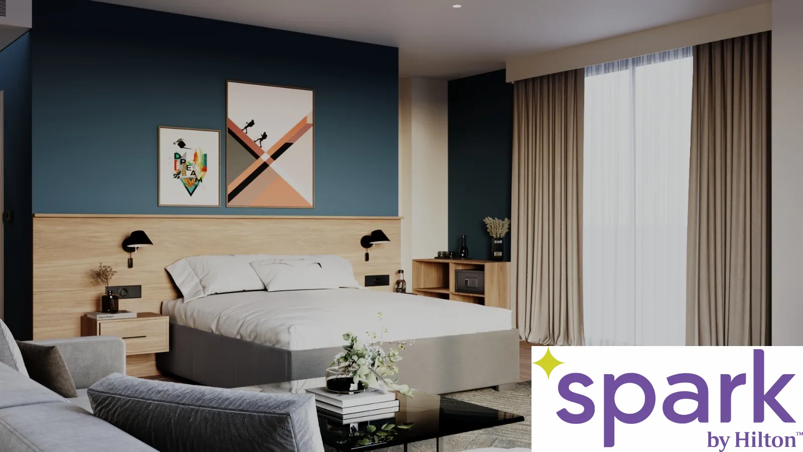 Spark by Hilton Van City Centre otelinin modern tasarımlı konuk odası