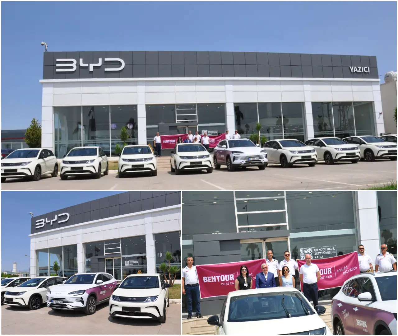 Bentour Reisen’in yeni BYD Dolphin elektrikli araçları teslim alınırken çekilen fotoğraf