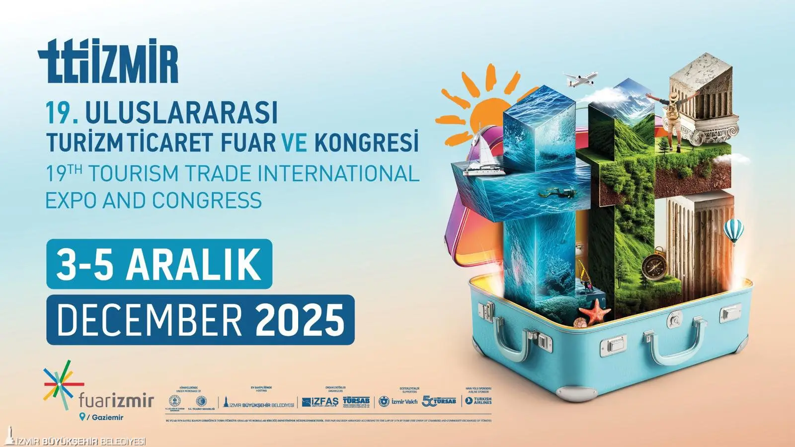 TTI İzmir 2025 afişi, 19. Uluslararası Turizm Ticaret Fuarı ve Kongresi duyurusu