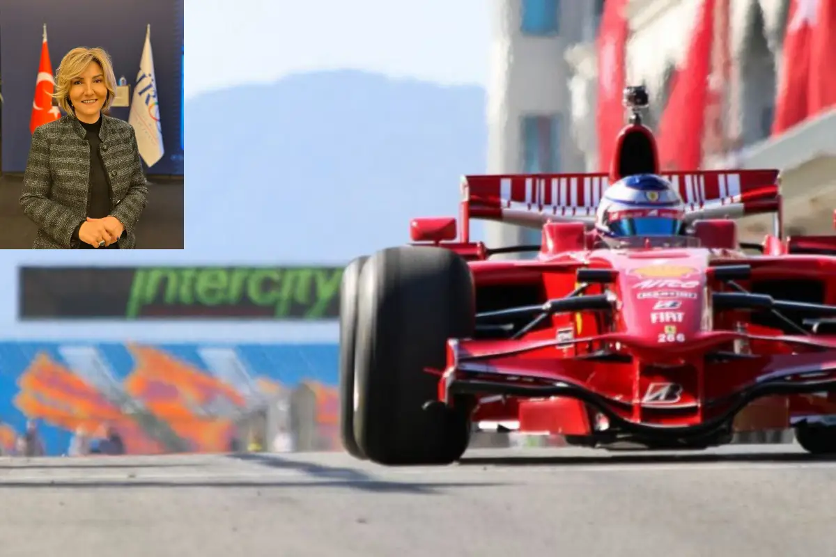 TÜROB Başkanı Müberra Eresin ve İstanbul Park'ta piste çıkan Formula 1 aracı