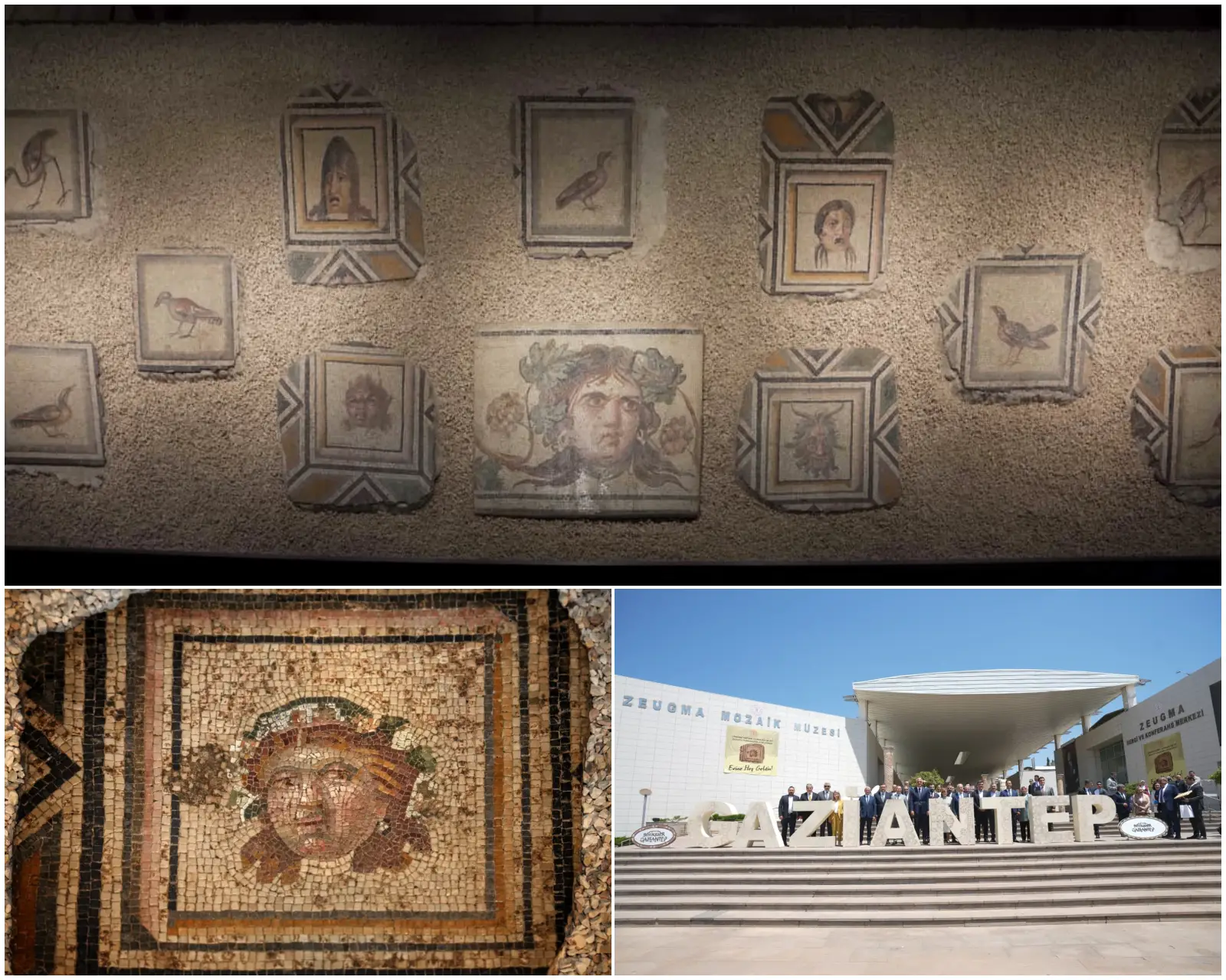 Zeugma mozaik panelleri ile Gaziantep Zeugma Mozaik Müzesi’nin yer aldığı kolaj